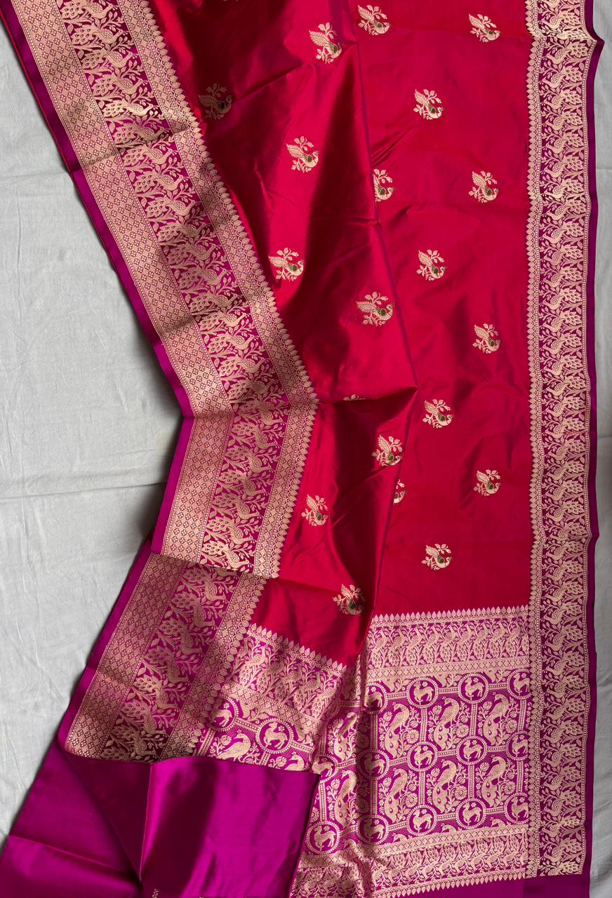 Pure Katan Silk Saree With Shikargah weave Work Saree.