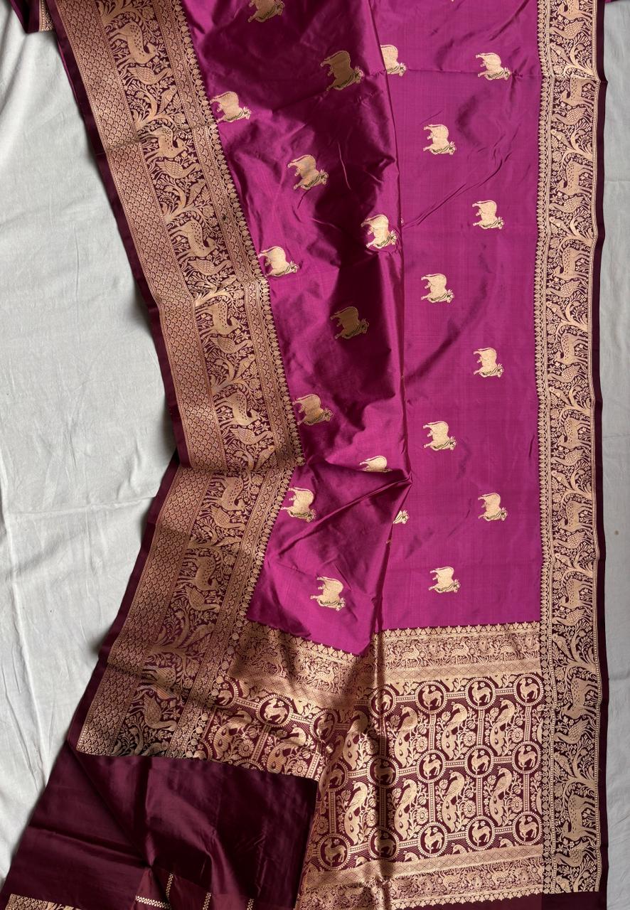 Pure Katan Silk Saree With Shikargah weave Work Saree.