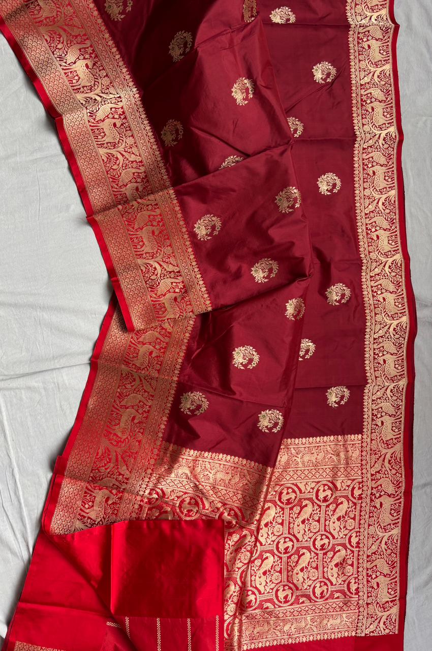 Pure Katan Silk Saree With Shikargah weave Work Saree.