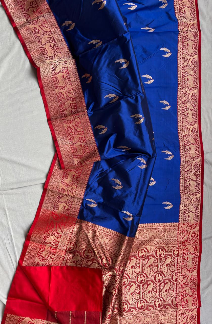 Pure Katan Silk Saree With Shikargah weave Work Saree.