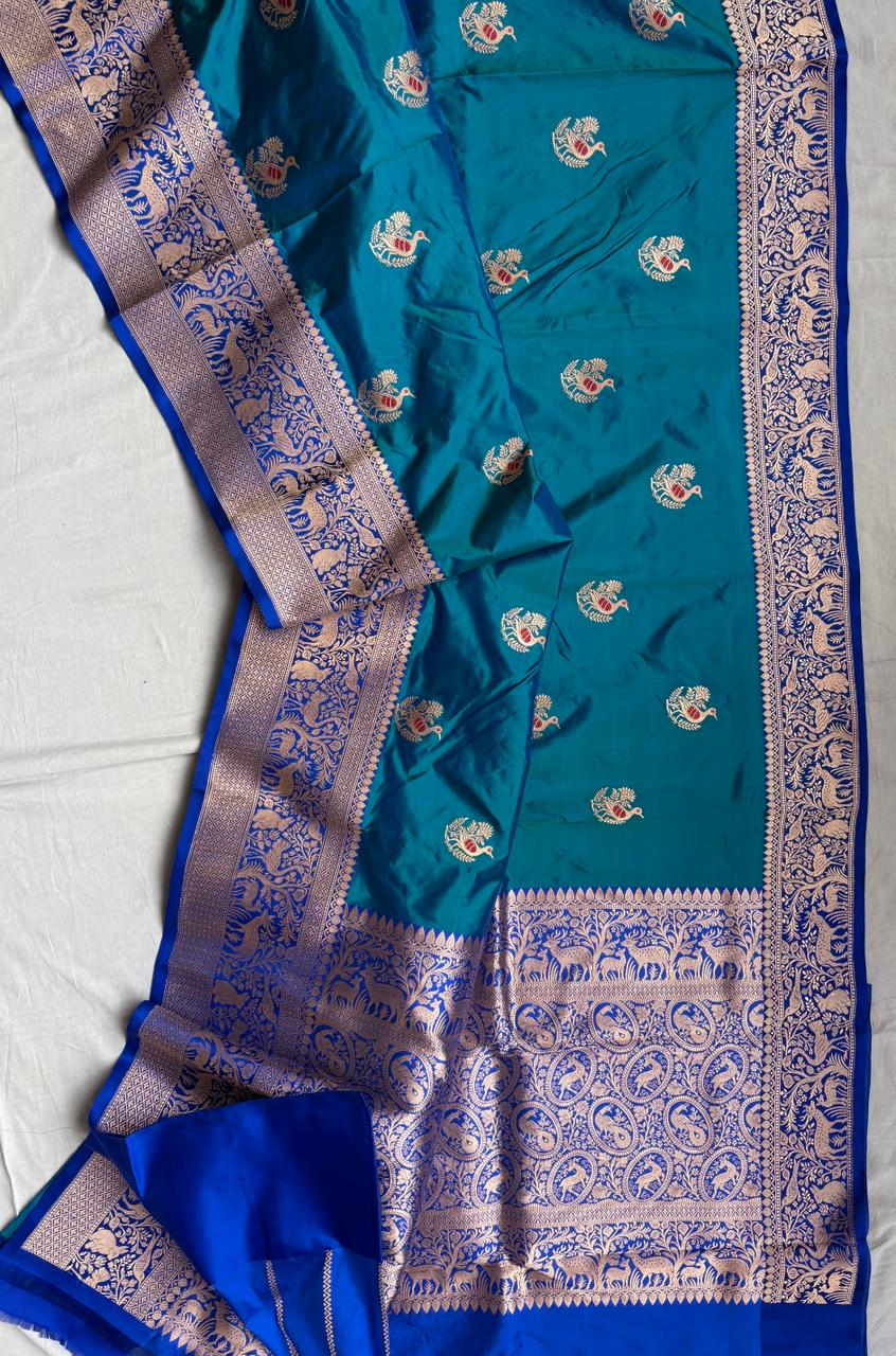 Pure Katan Silk Saree With Shikargah weave Work Saree.