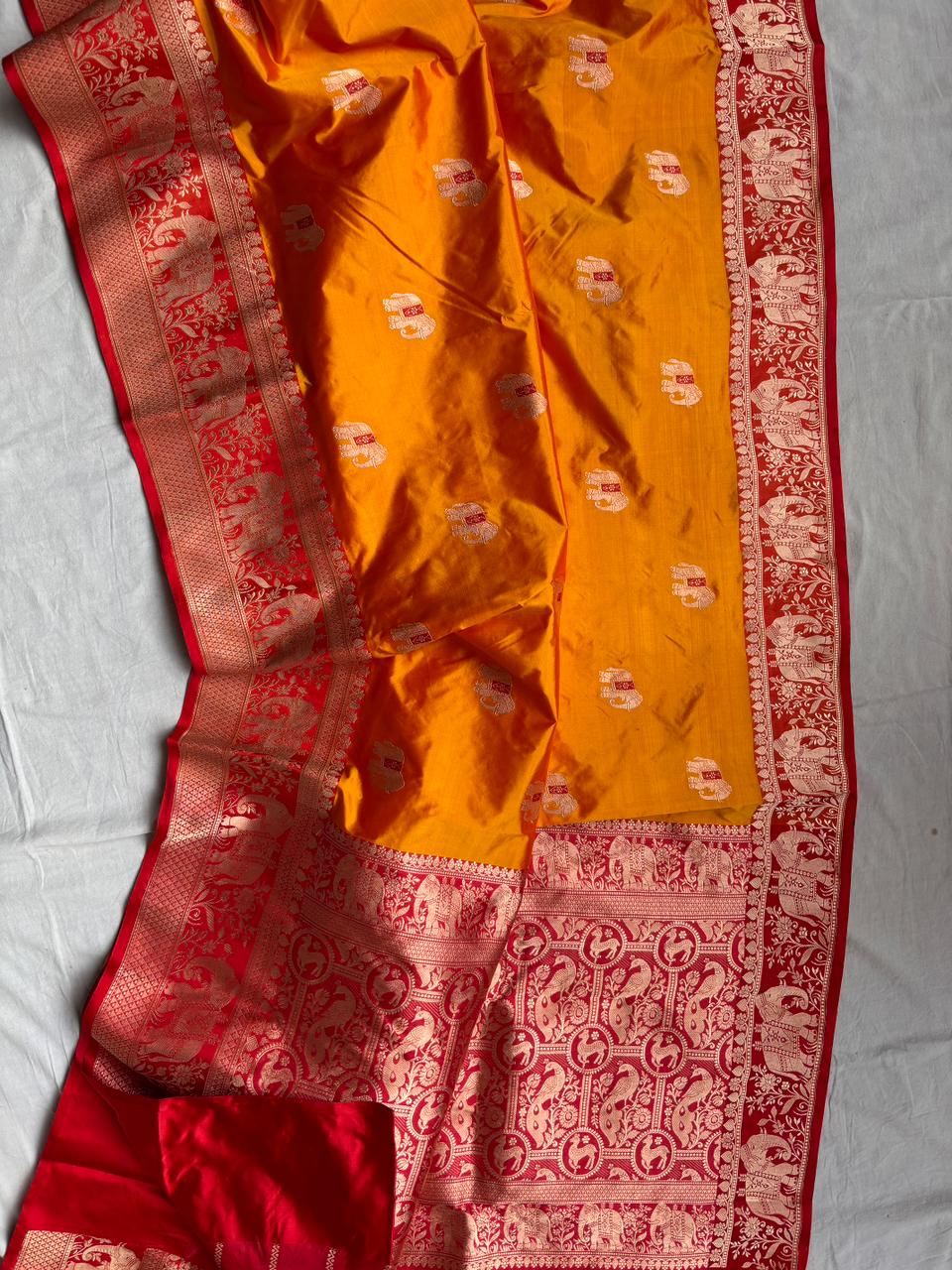Pure Katan Silk Saree With Shikargah weave Work Saree.
