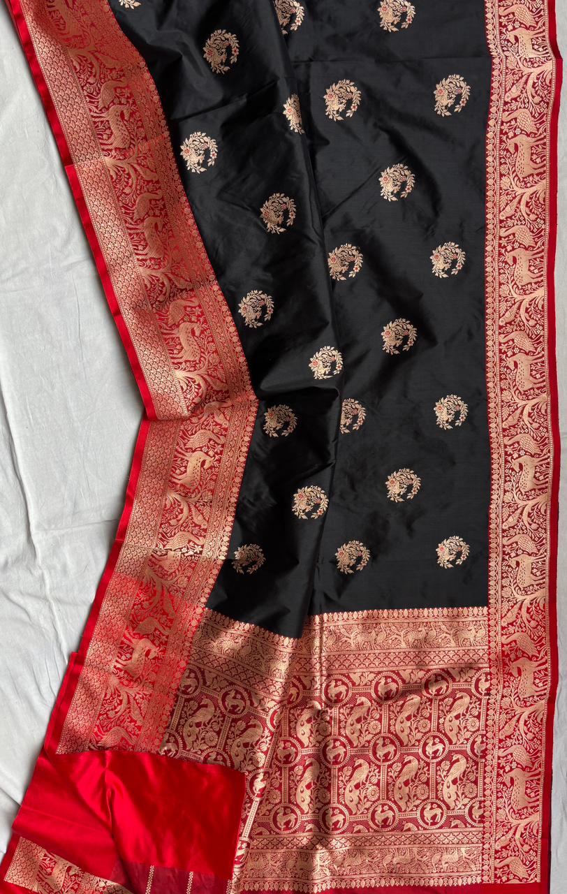 Pure Katan Silk Saree With Shikargah weave Work Saree.