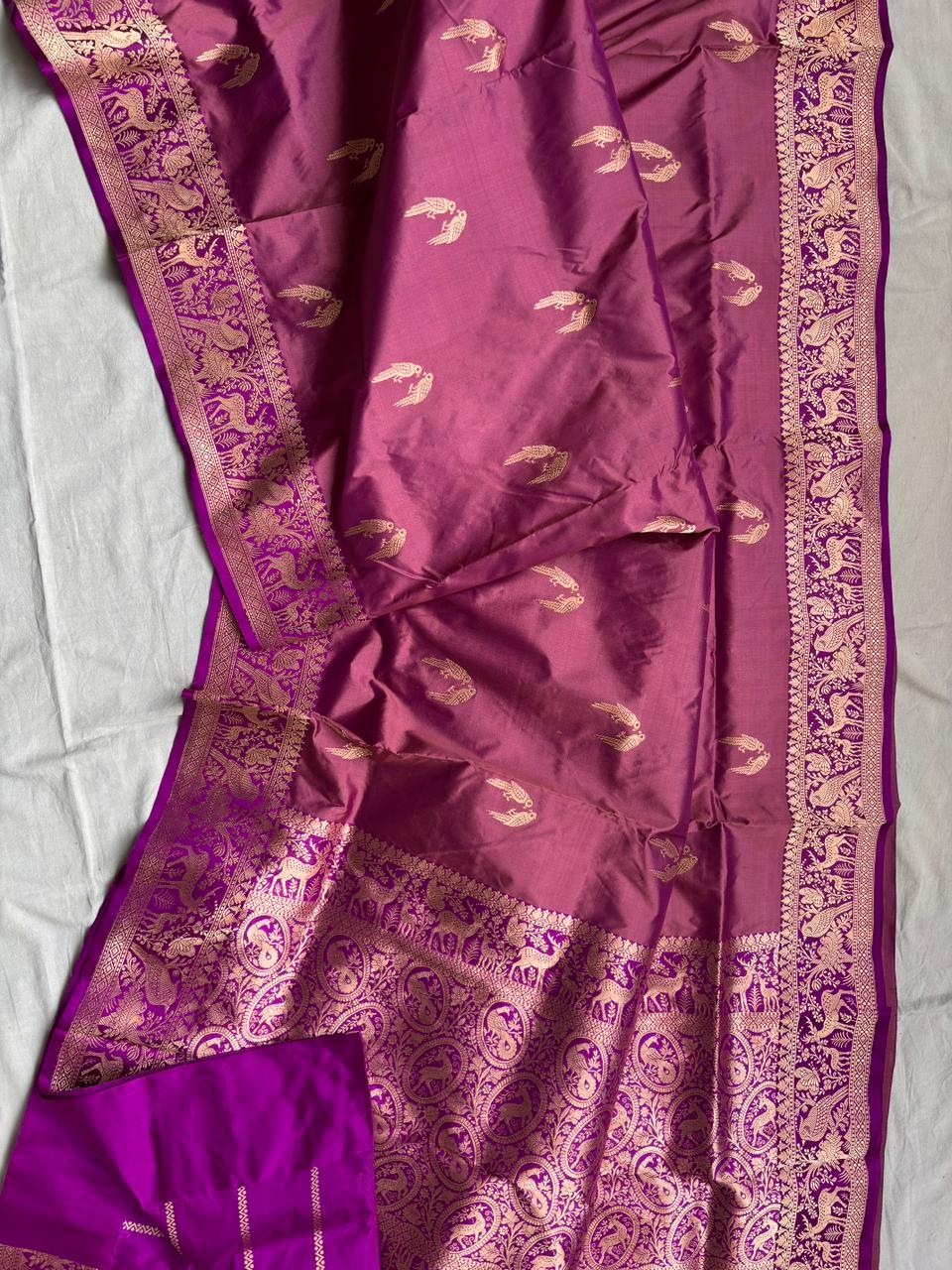 Pure Katan Silk Saree With Shikargah weave Work Saree.