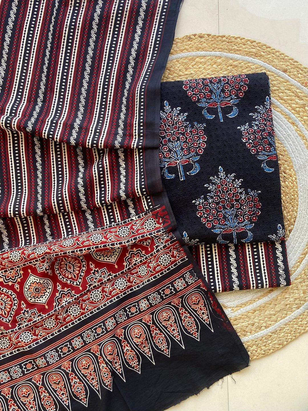 Pure Cotton Azrakh Print Unstitched Suit With  mul cotton  Duppatta