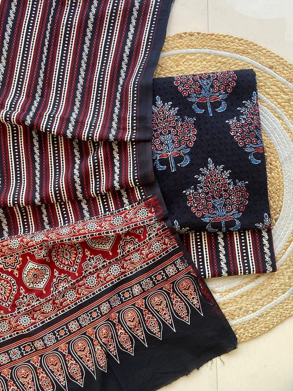 Pure Cotton Azrakh Print Unstitched Suit With  mul cotton  Duppatta