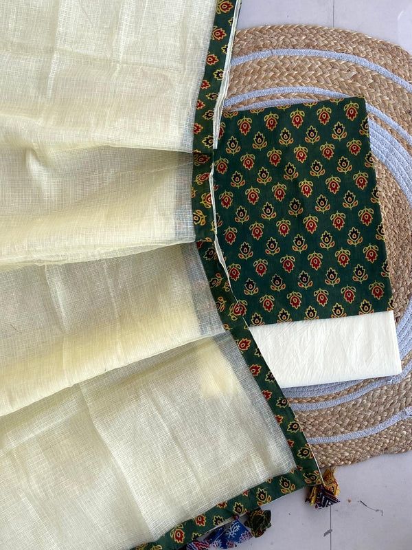 Pure Cotton Azrakh Print Unstitched Suit With  cotton Duppatta