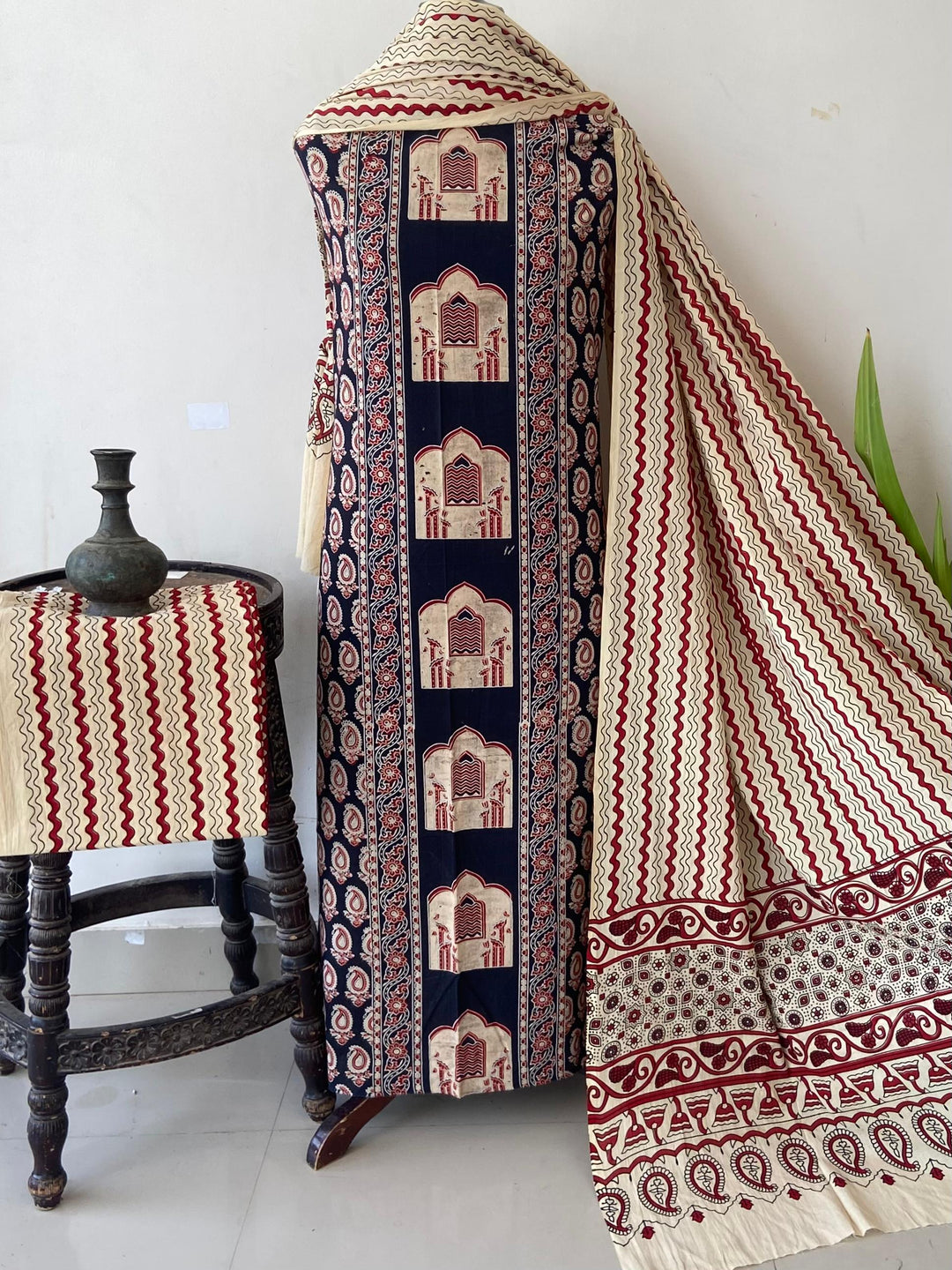 Pure Cotton Azrakh Print Unstitched Suit With  cotton Duppatta