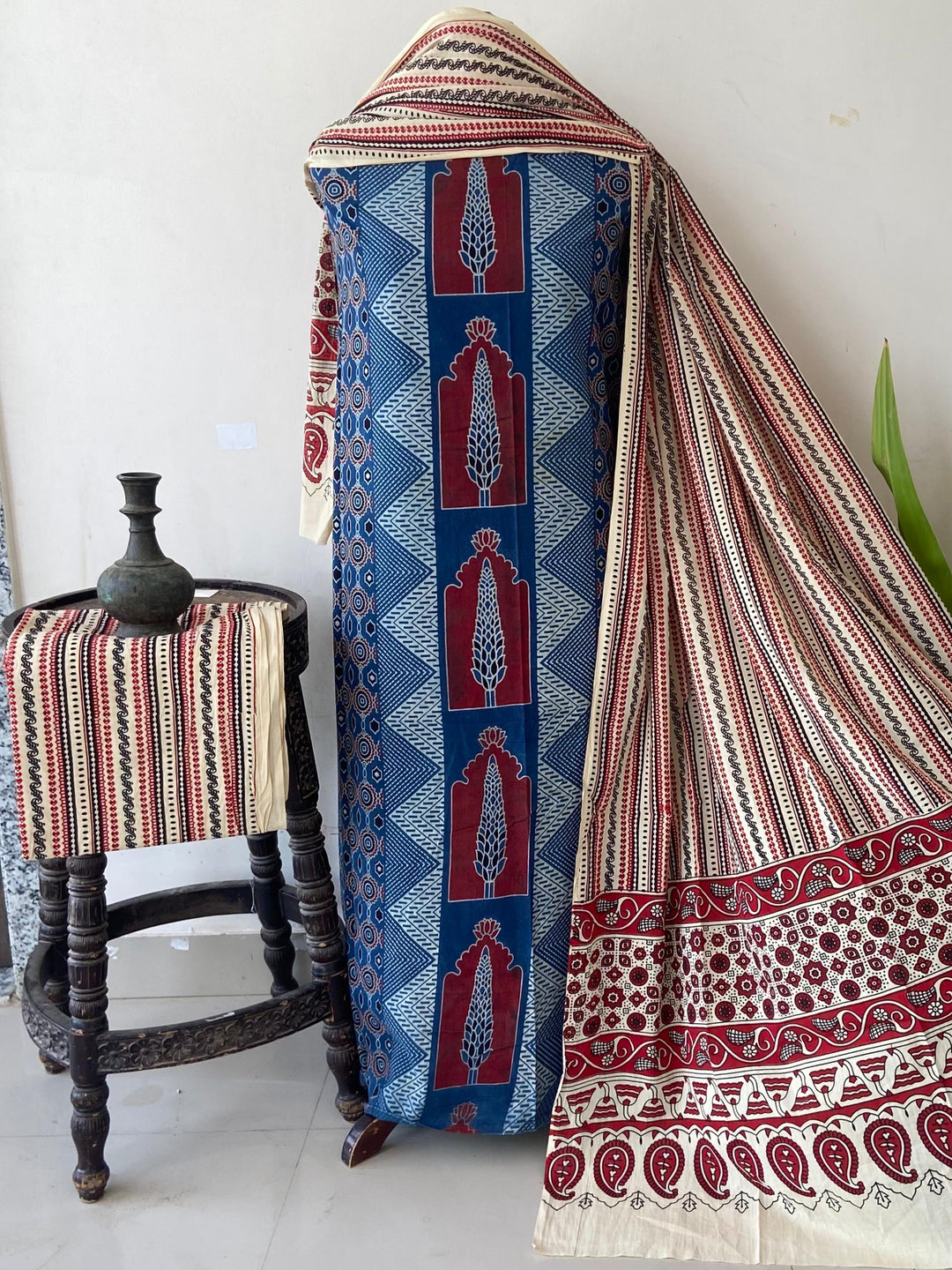 Pure Cotton Azrakh Print Unstitched Suit With  cotton Duppatta