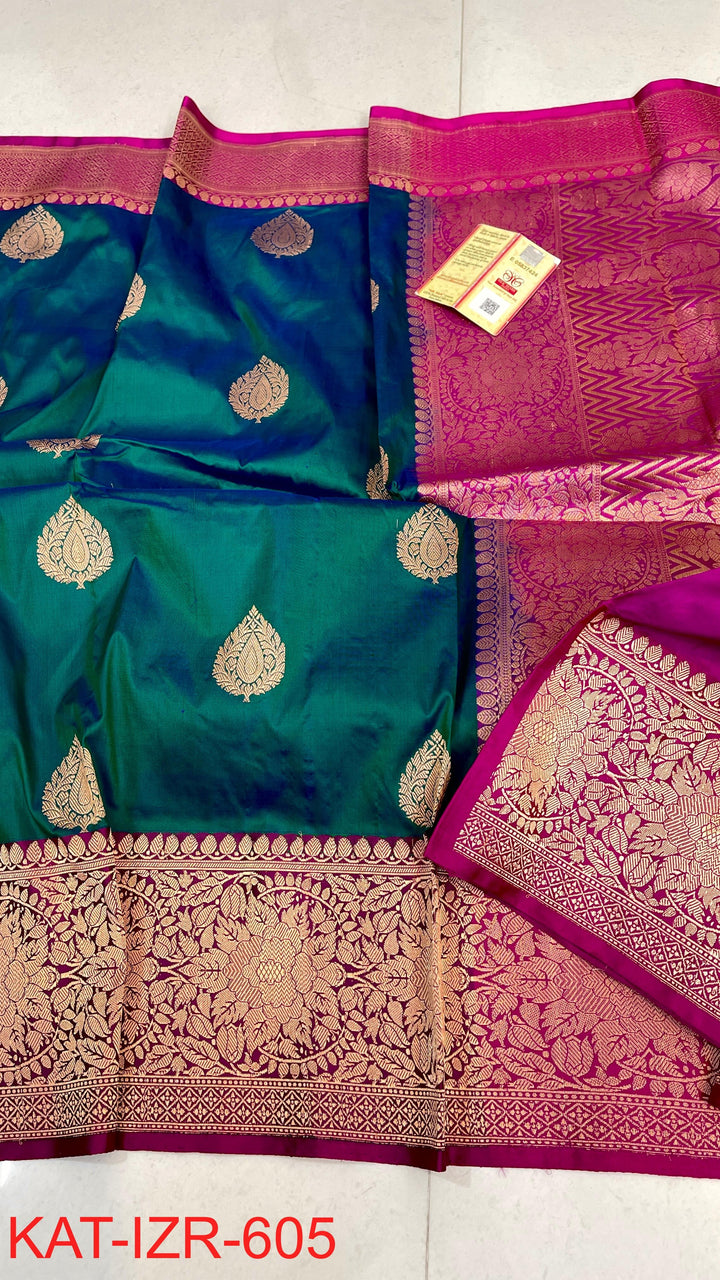 Pure Katan Silk Saree With Antique Zari Work Saree .