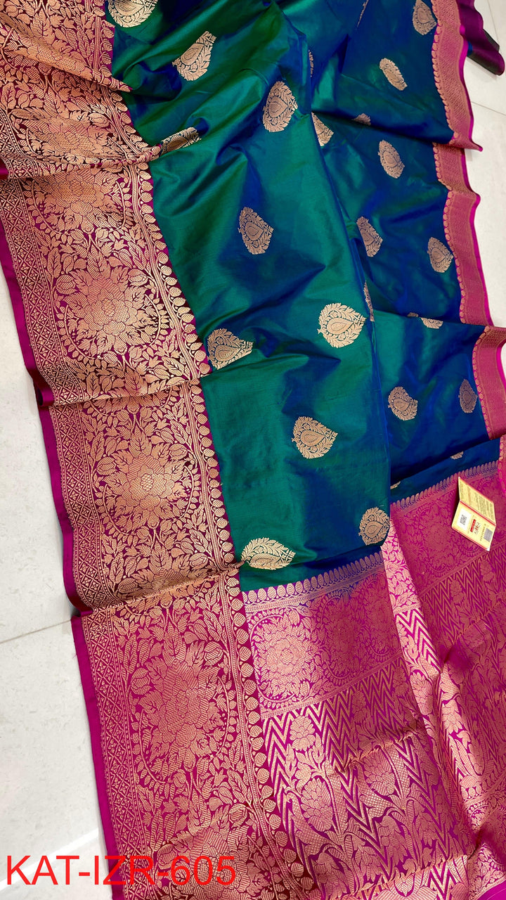 Pure Katan Silk Saree With Antique Zari Work Saree .