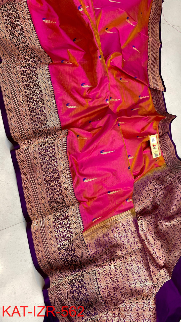 Pure Katan Silk Saree With Antique Zari Work Saree .