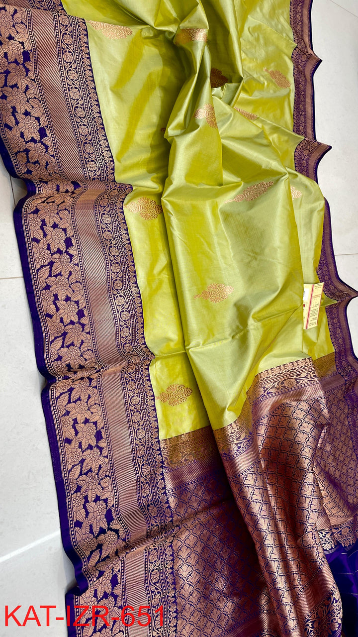Pure Katan Silk Saree With Antique Zari Work Saree .