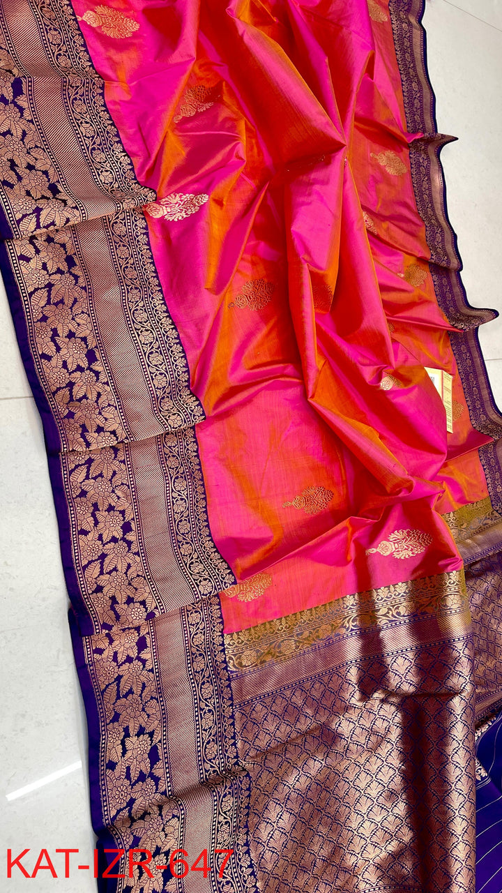 Pure Katan Silk Saree With Antique Zari Work Saree .