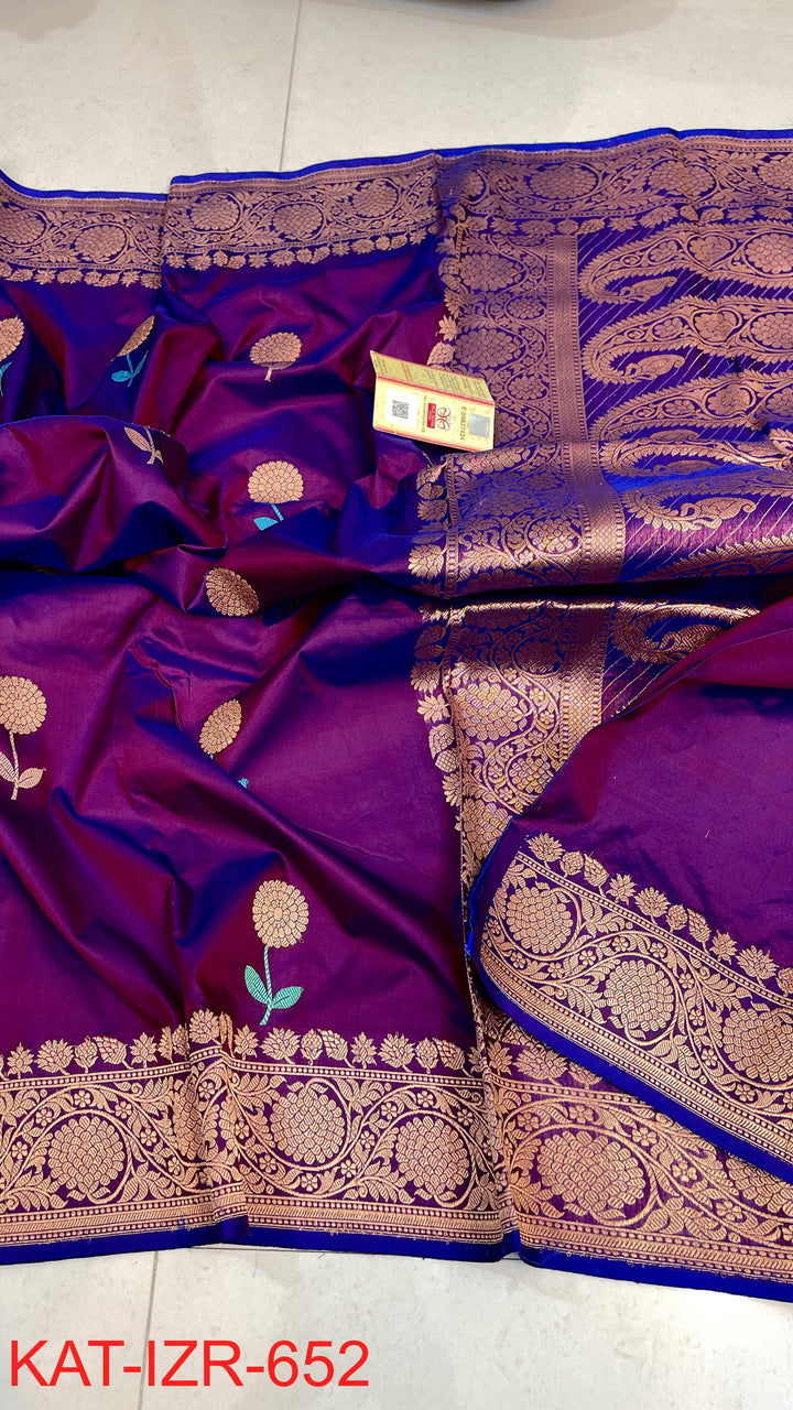 Pure Katan Silk Saree With Antique Zari Work Saree .
