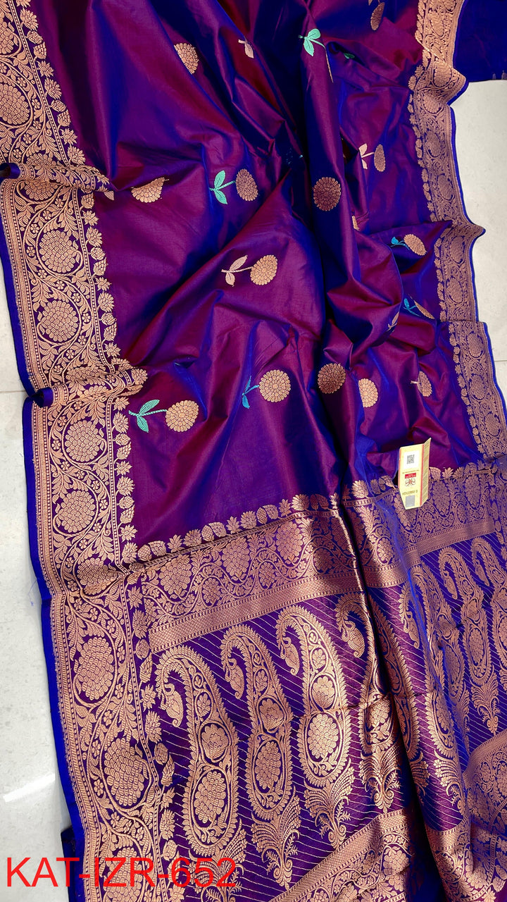 Pure Katan Silk Saree With Antique Zari Work Saree .