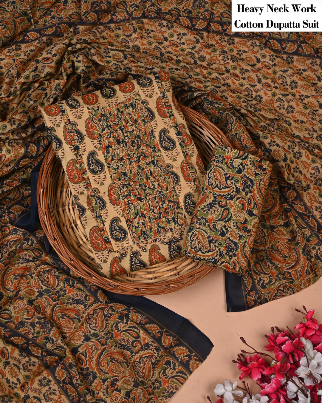 Pure Cotton Hand Block Gotta patti Work unstitched suit.