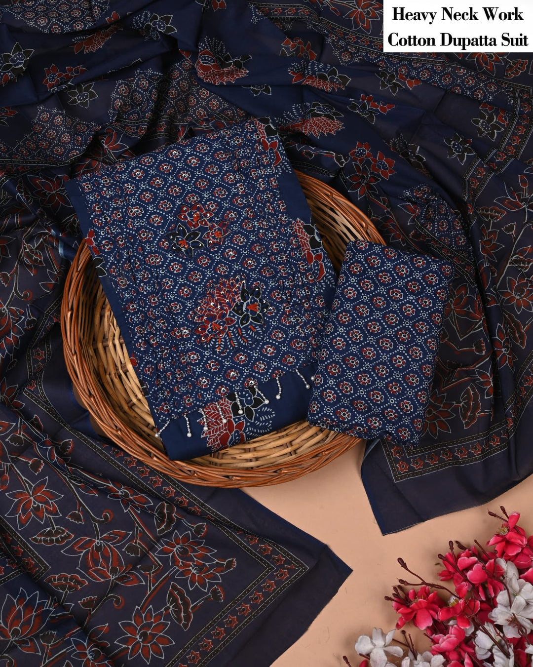 Pure Cotton Hand Block Gotta patti Work unstitched suit.