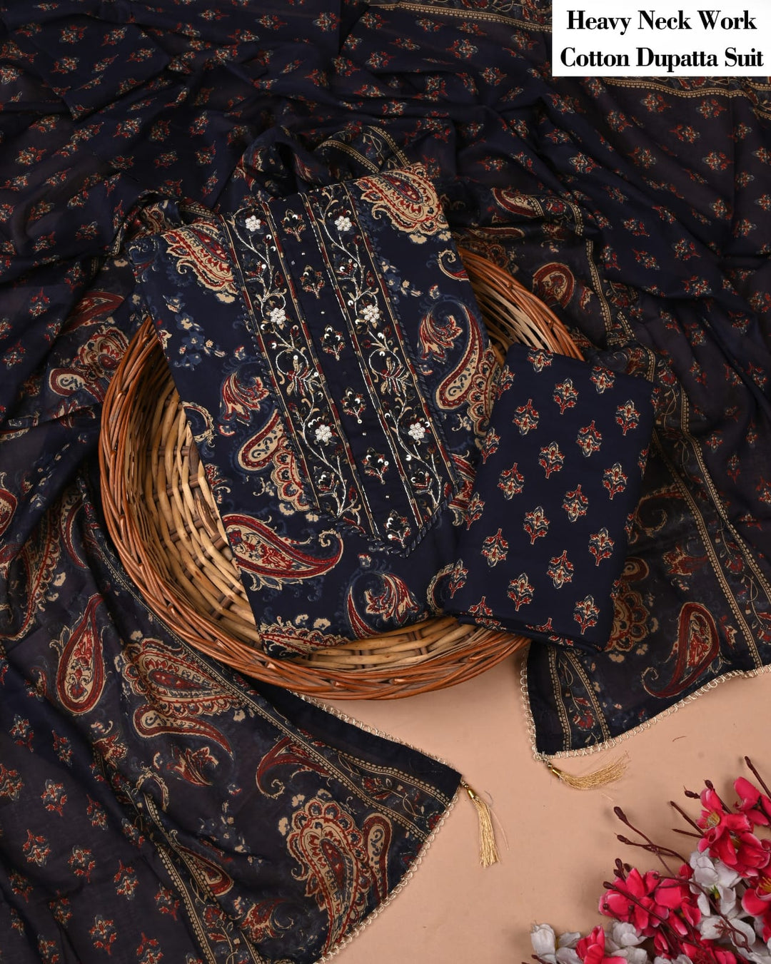 Pure Cotton Hand Block Gotta patti Work unstitched suit.