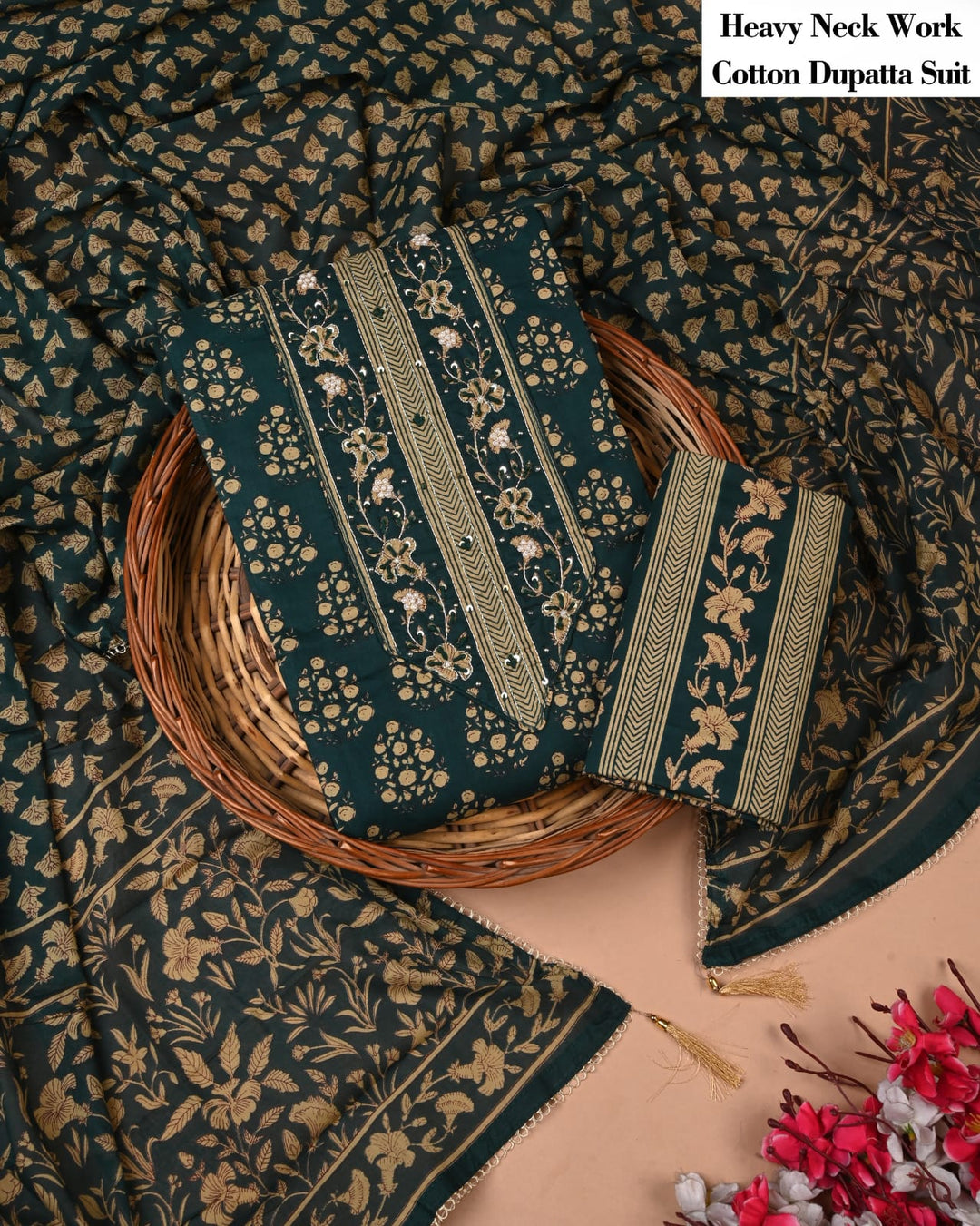 Pure Cotton Hand Block Gotta patti Work unstitched suit.
