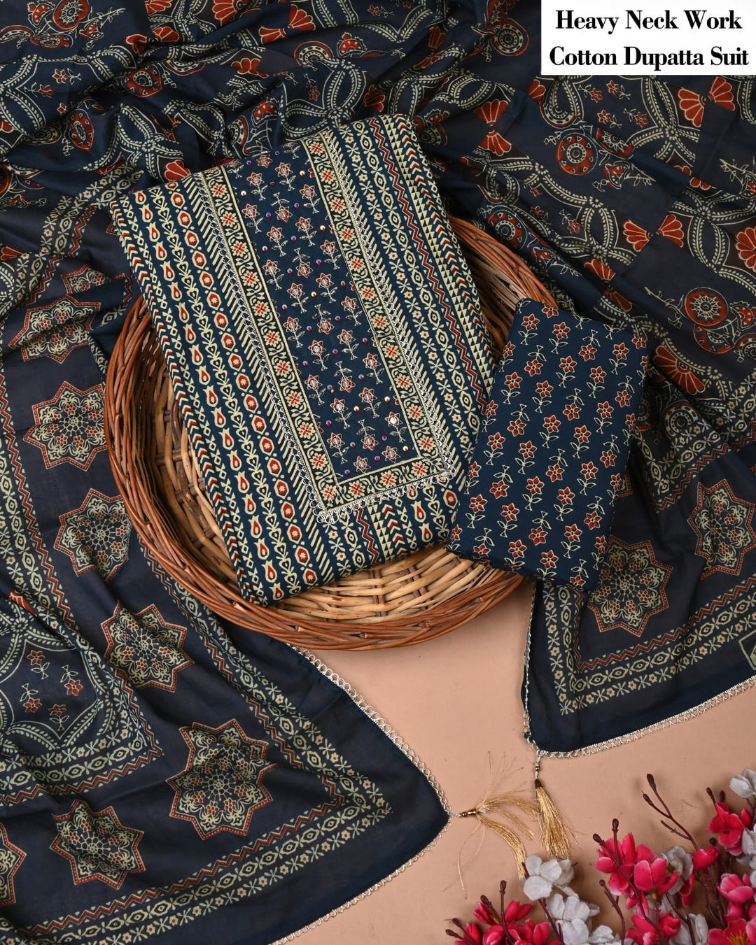 Pure Cotton Hand Block Gotta patti Work unstitched suit.