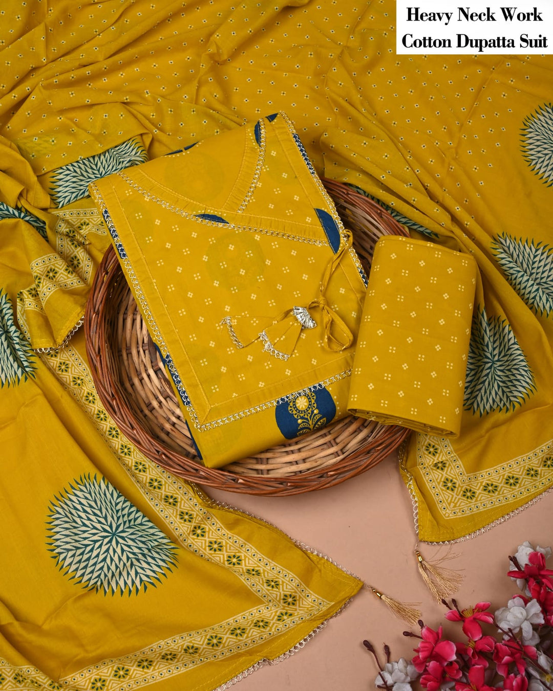 Pure Cotton Hand Block Gotta patti Work unstitched suit.