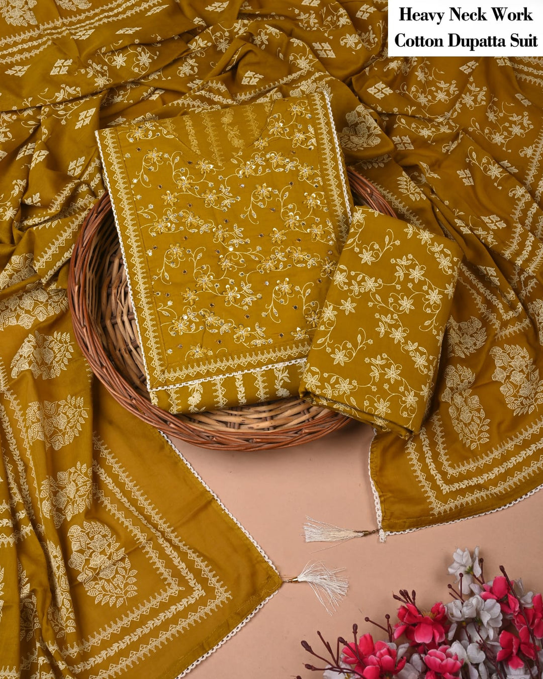 Pure Cotton Hand Block Gotta patti Work unstitched suit.