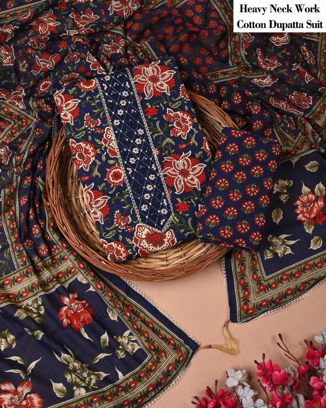 Pure Cotton Hand Block Gotta patti Work unstitched suit.