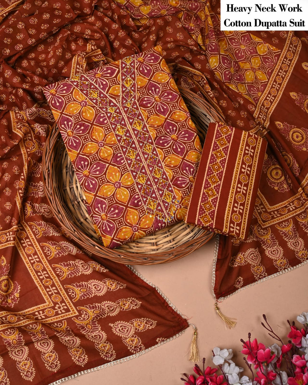 Pure Cotton Hand Block Gotta patti Work unstitched suit.