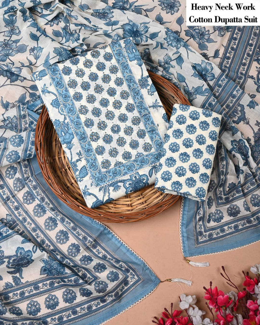 Pure Cotton Hand Block Gotta patti Work unstitched suit.
