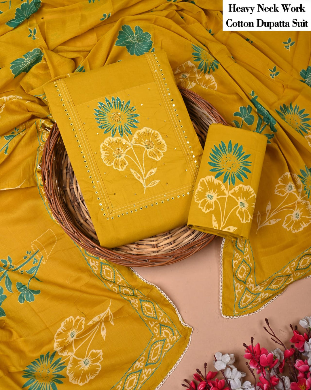 Pure Cotton Hand Block Gotta patti Work unstitched suit.