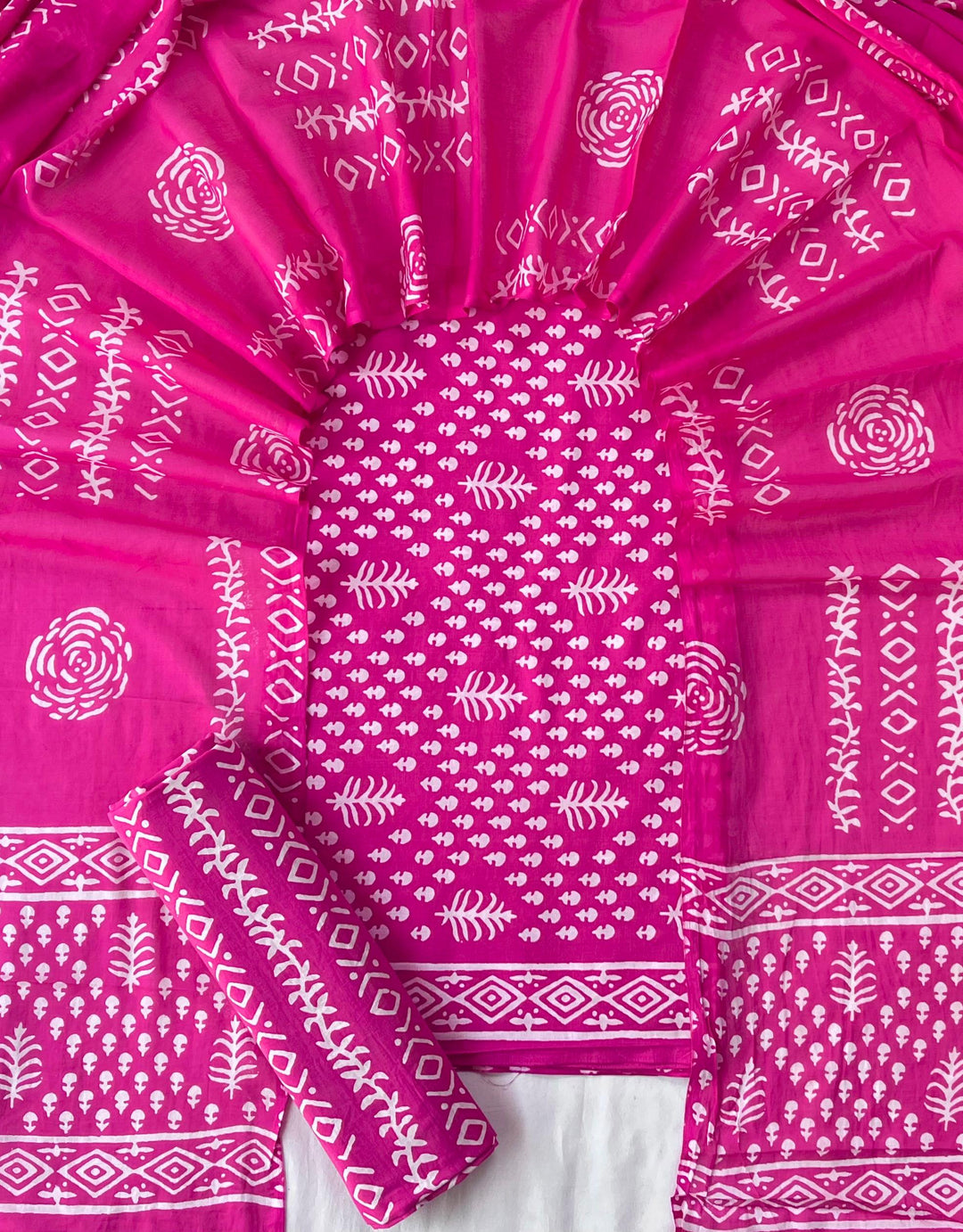 Pure Cotton Hand Block Print Unstitched Suit With Cotton Dupatta
