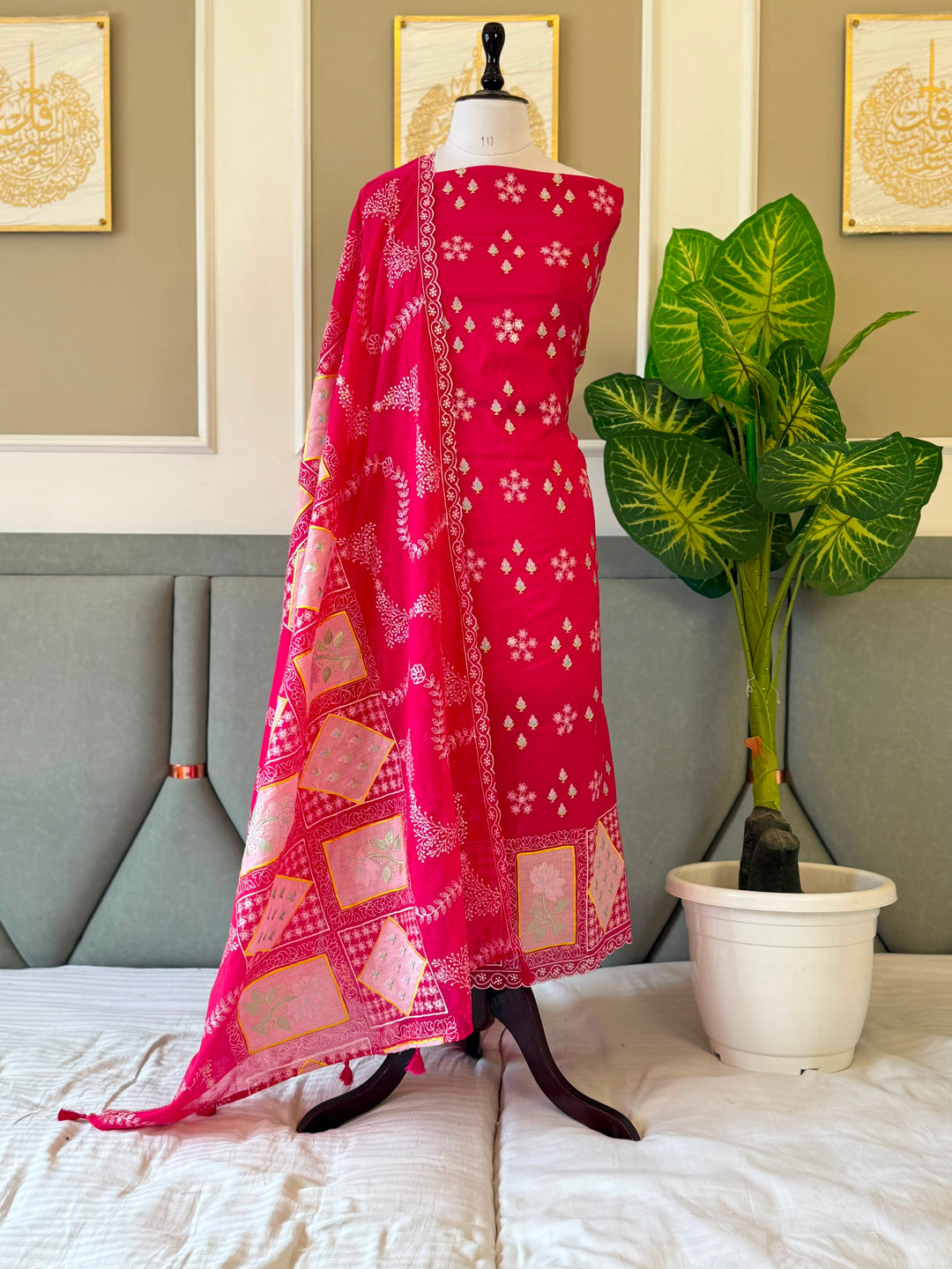 Pure Banarasi Mul Chanderi Silk Unstitched Suit With Embroidery Work