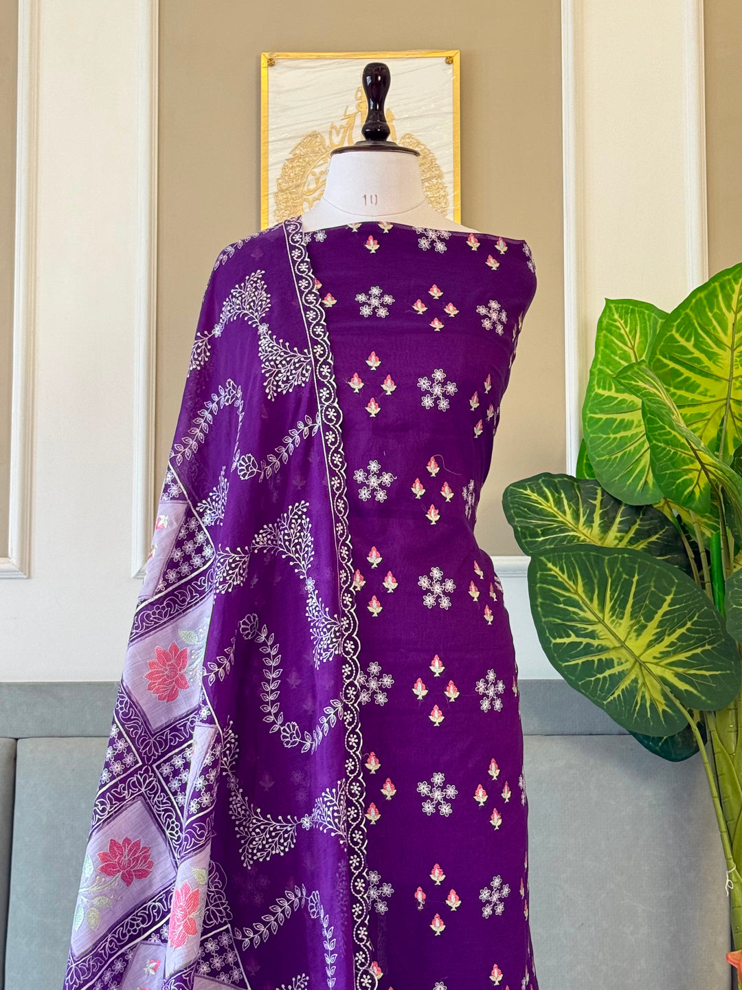 Pure Banarasi Mul Chanderi Silk Unstitched Suit With Embroidery Work