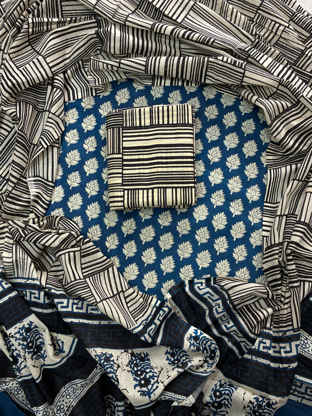 Pure Cotton Hand Block Print Unstitched Suit With Cotton Dupatta .