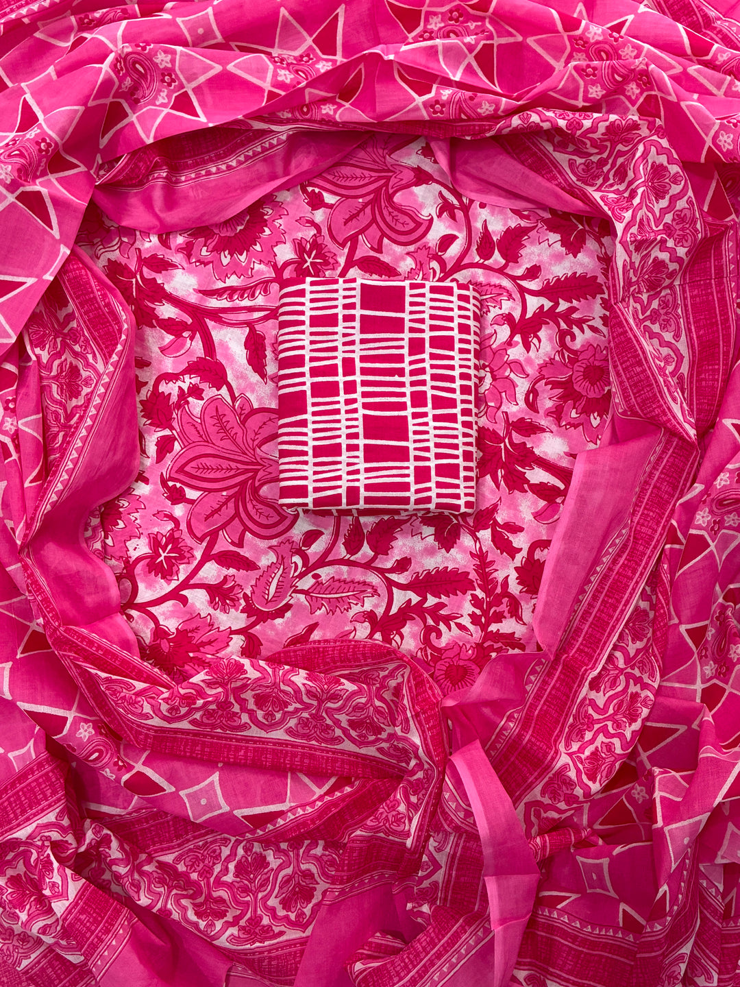 Pure Cotton Hand Block Print Unstitched Suit With Cotton Dupatta .