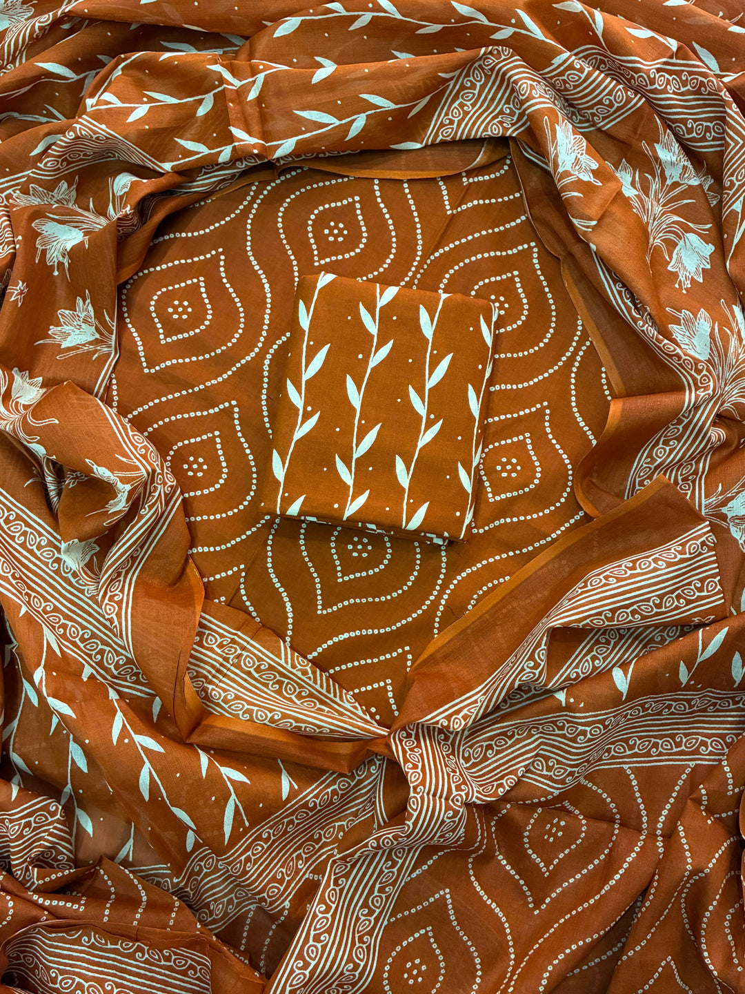 Pure Cotton Hand Block Print Unstitched Suit With Cotton Dupatta .