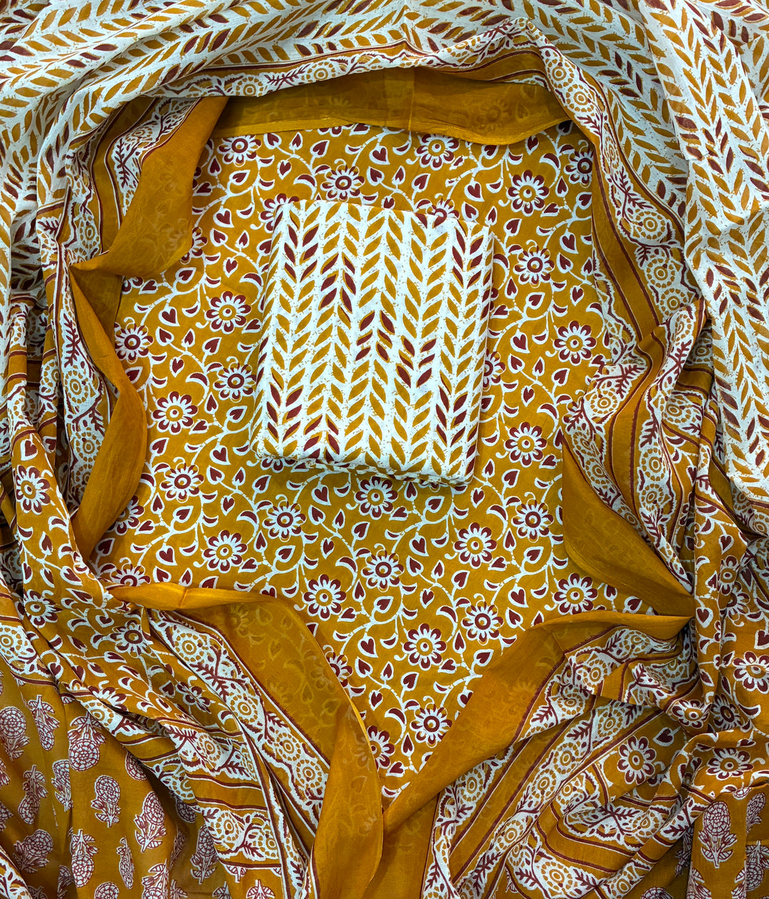 Pure Cotton Hand Block Print Unstitched Suit With Cotton Dupatta .