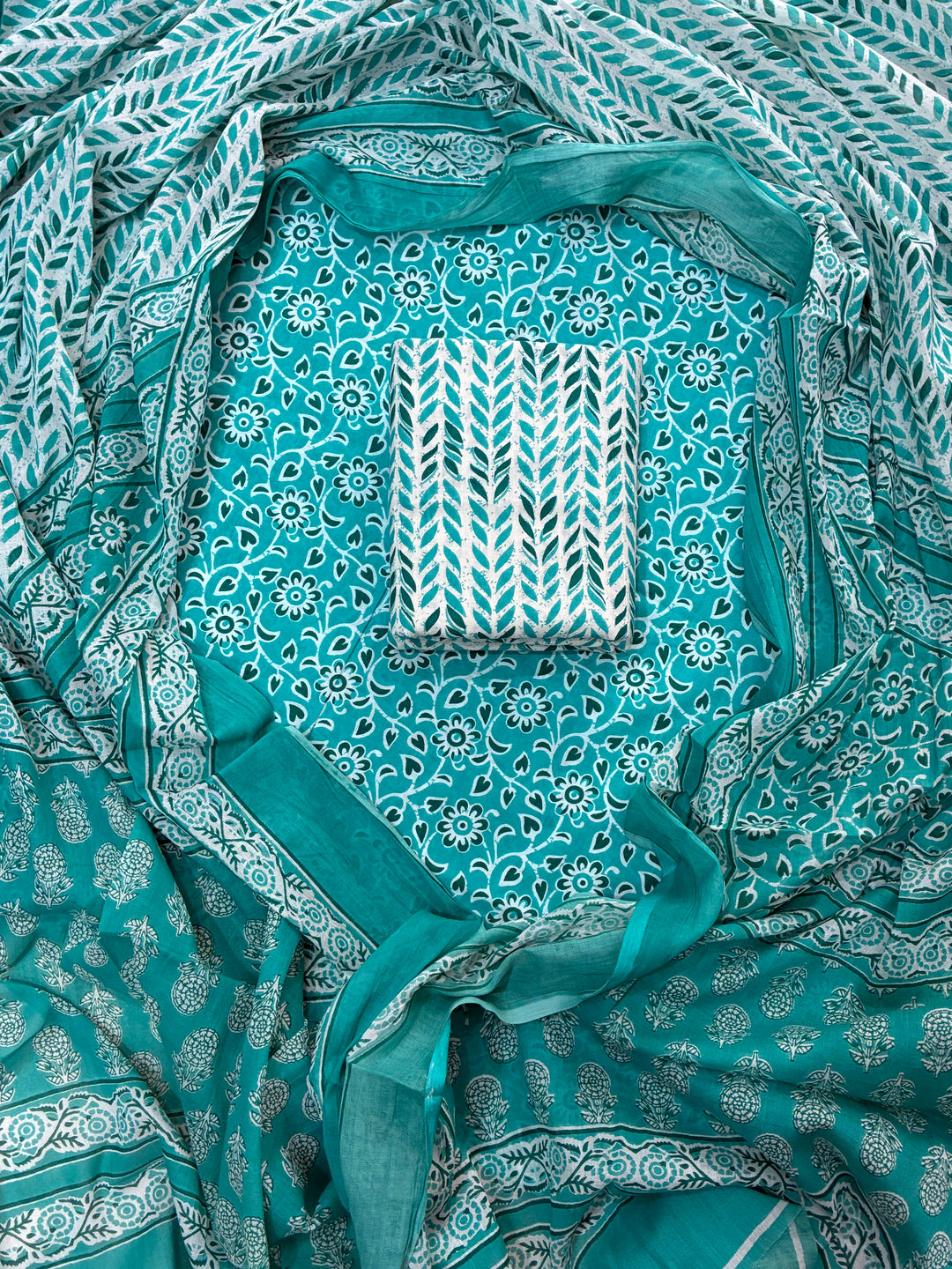 Pure Cotton Hand Block Print Unstitched Suit With Cotton Dupatta .
