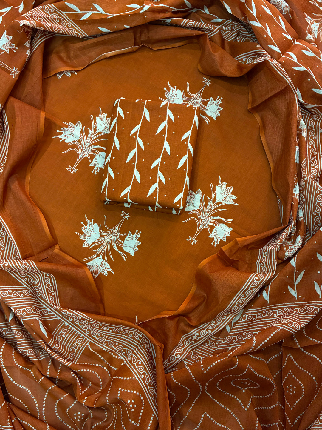 Pure Cotton Hand Block Print Unstitched Suit With Cotton Dupatta