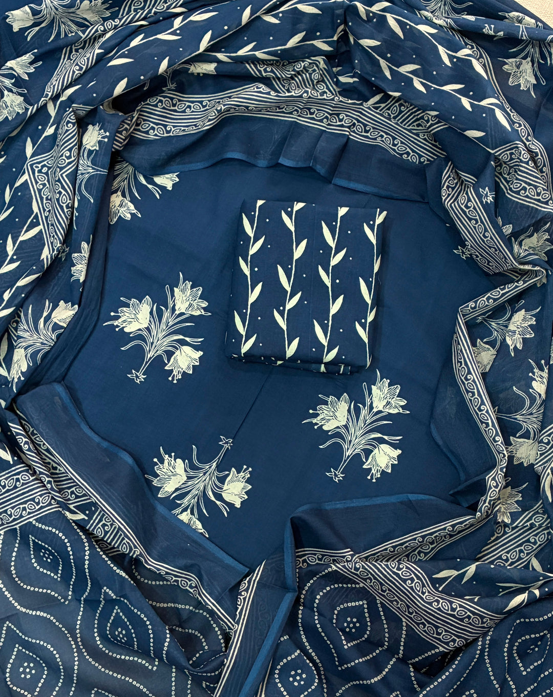 Pure Cotton Hand Block Print Unstitched Suit With Cotton Dupatta .