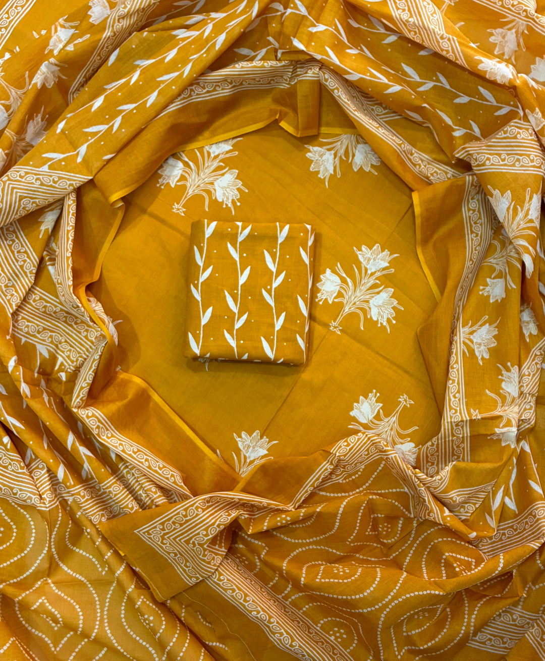 Pure Cotton Hand Block Print Unstitched Suit With Cotton Dupatta .