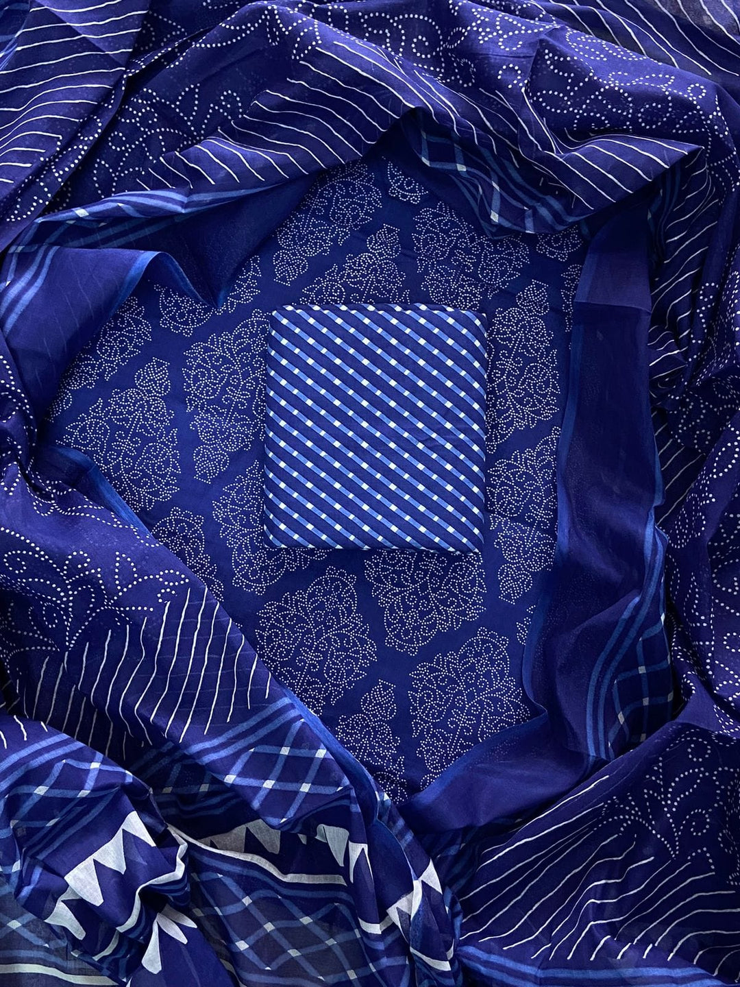 Pure Cotton Hand Block Print Unstitched Suit With Cotton Dupatta .
