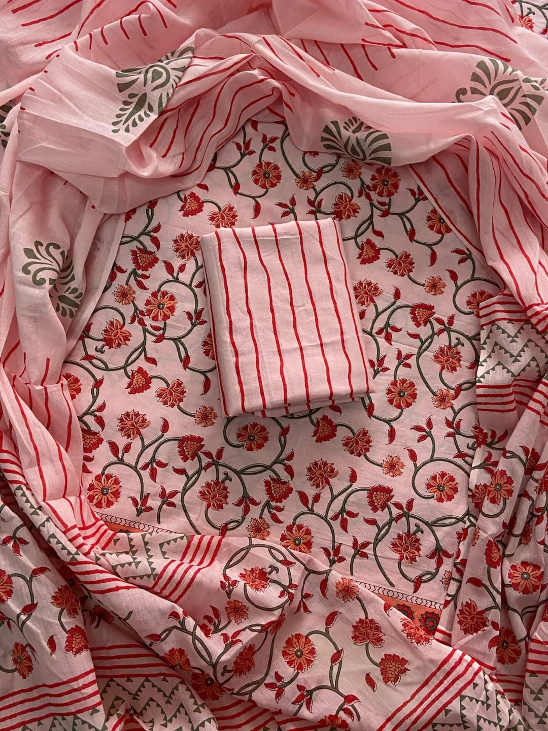 Pure Cotton Hand Block Print Unstitched Suit With Cotton Dupatta .