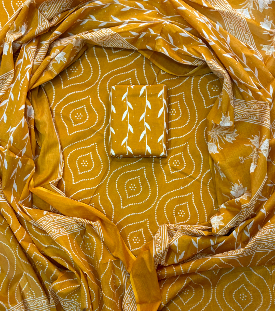 Pure Cotton Hand Block Print Unstitched Suit With Cotton Dupatta .