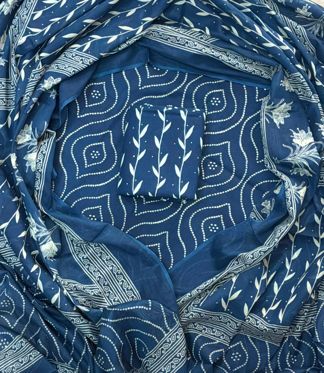 Pure Cotton Hand Block Print Unstitched Suit With Cotton Dupatta .