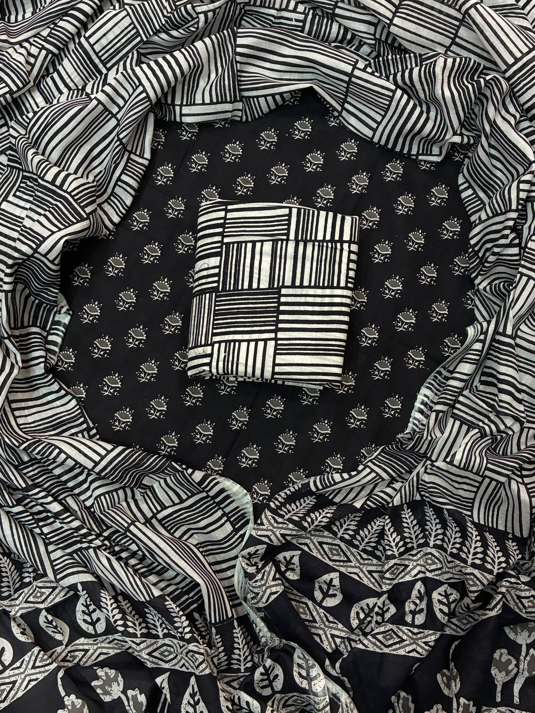Pure Cotton Hand Block Print Unstitched Suit With Cotton Dupatta .
