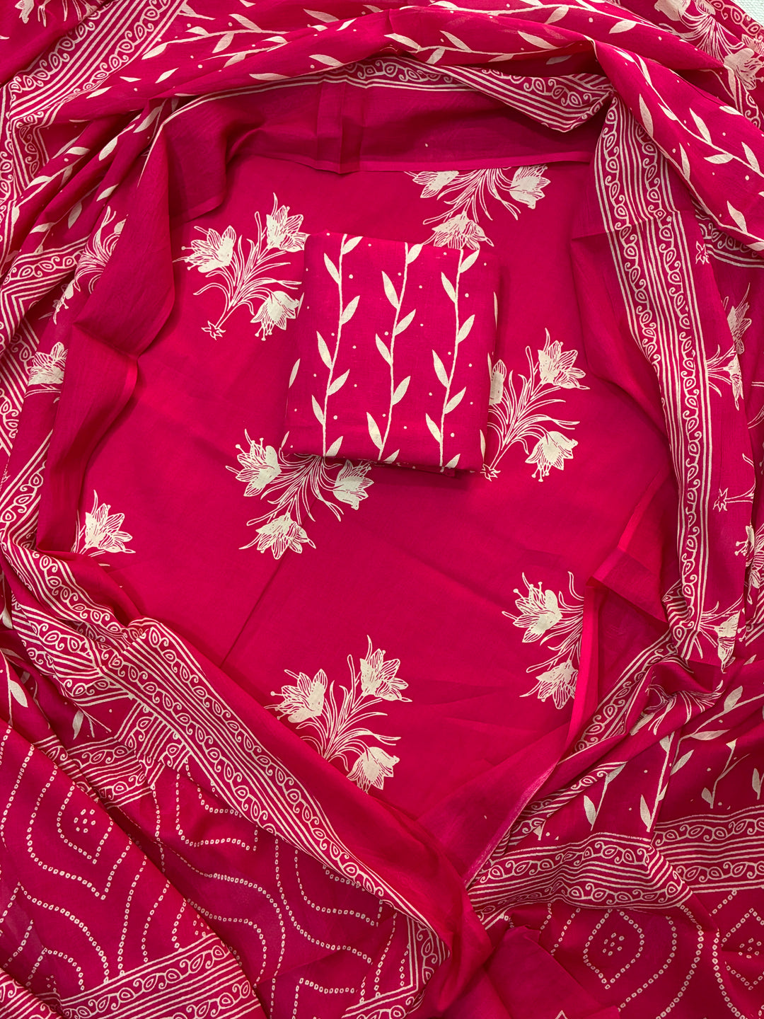 Pure Cotton Hand Block Print Unstitched Suit With Cotton Dupatta .