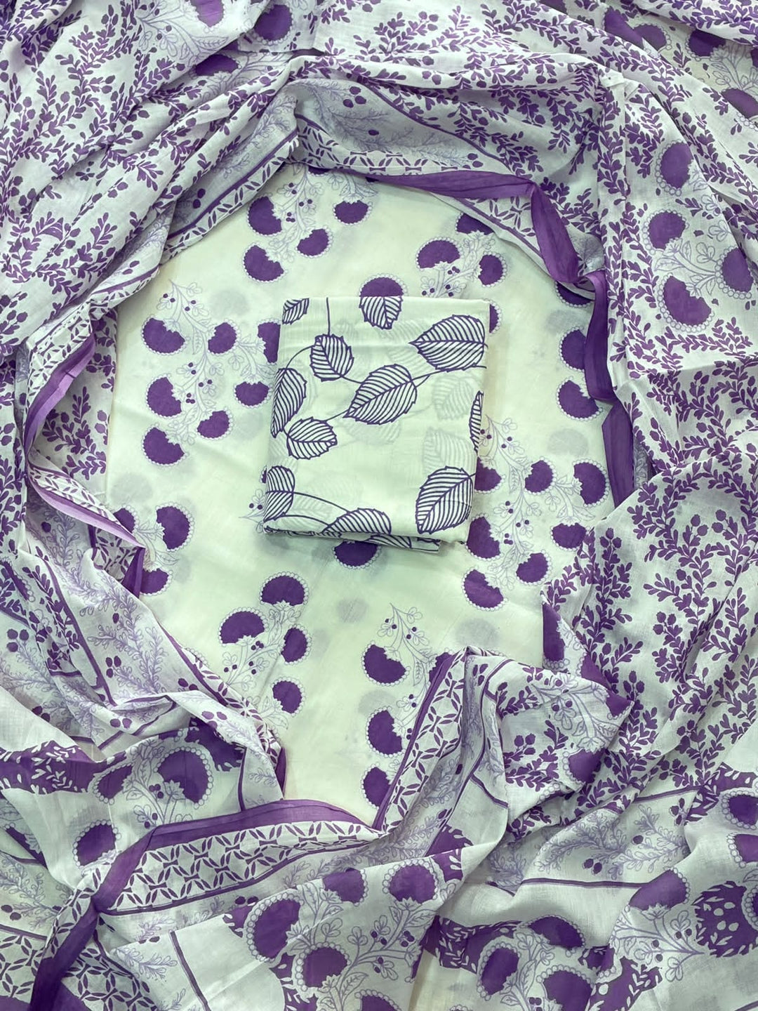Pure Cotton Hand Block Print Unstitched Suit With Cotton Dupatta .