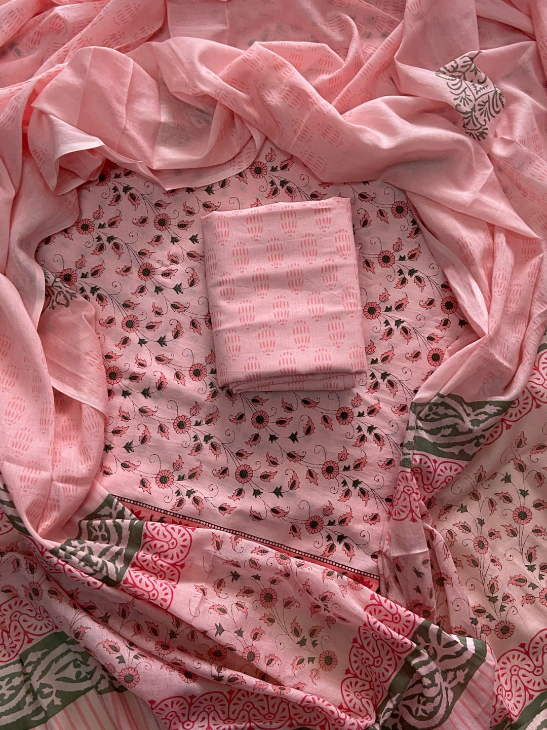 Pure Cotton Hand Block Print Unstitched Suit With Cotton Dupatta .